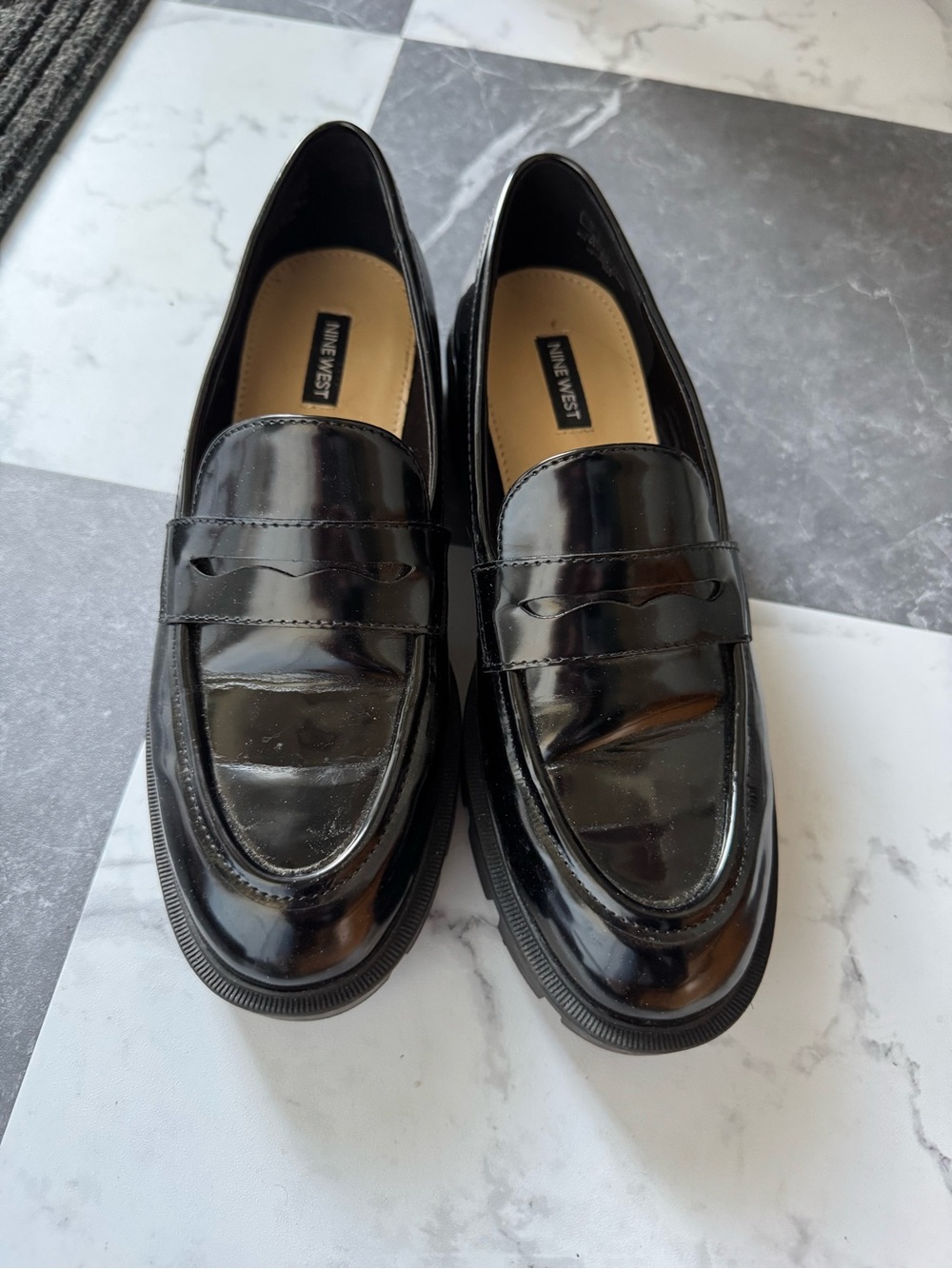 Nine West Black Glossy Penny Loafers